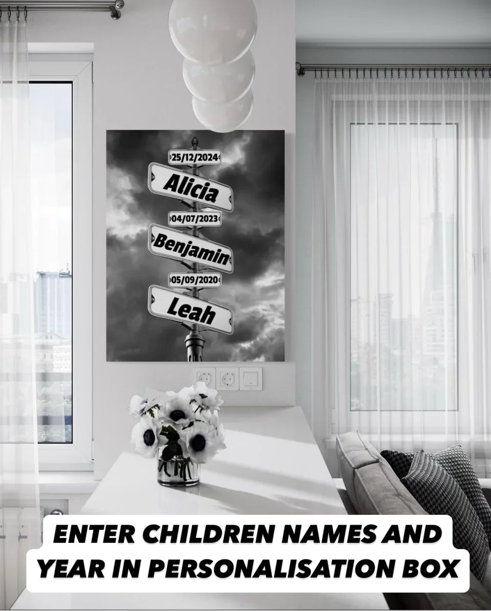 Children DOB Street Sign Canvas 