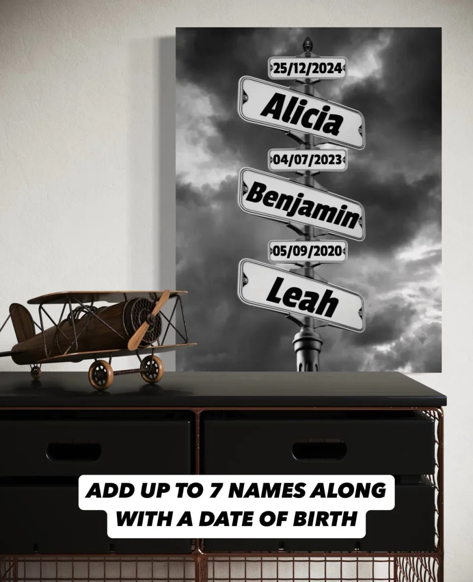 Children DOB Street Sign Canvas 