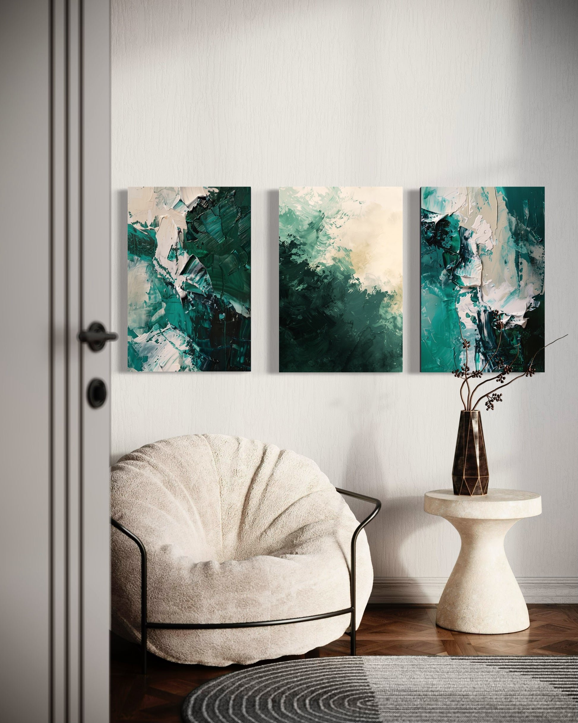 Emerald Whispers Set of 3 Wall Art