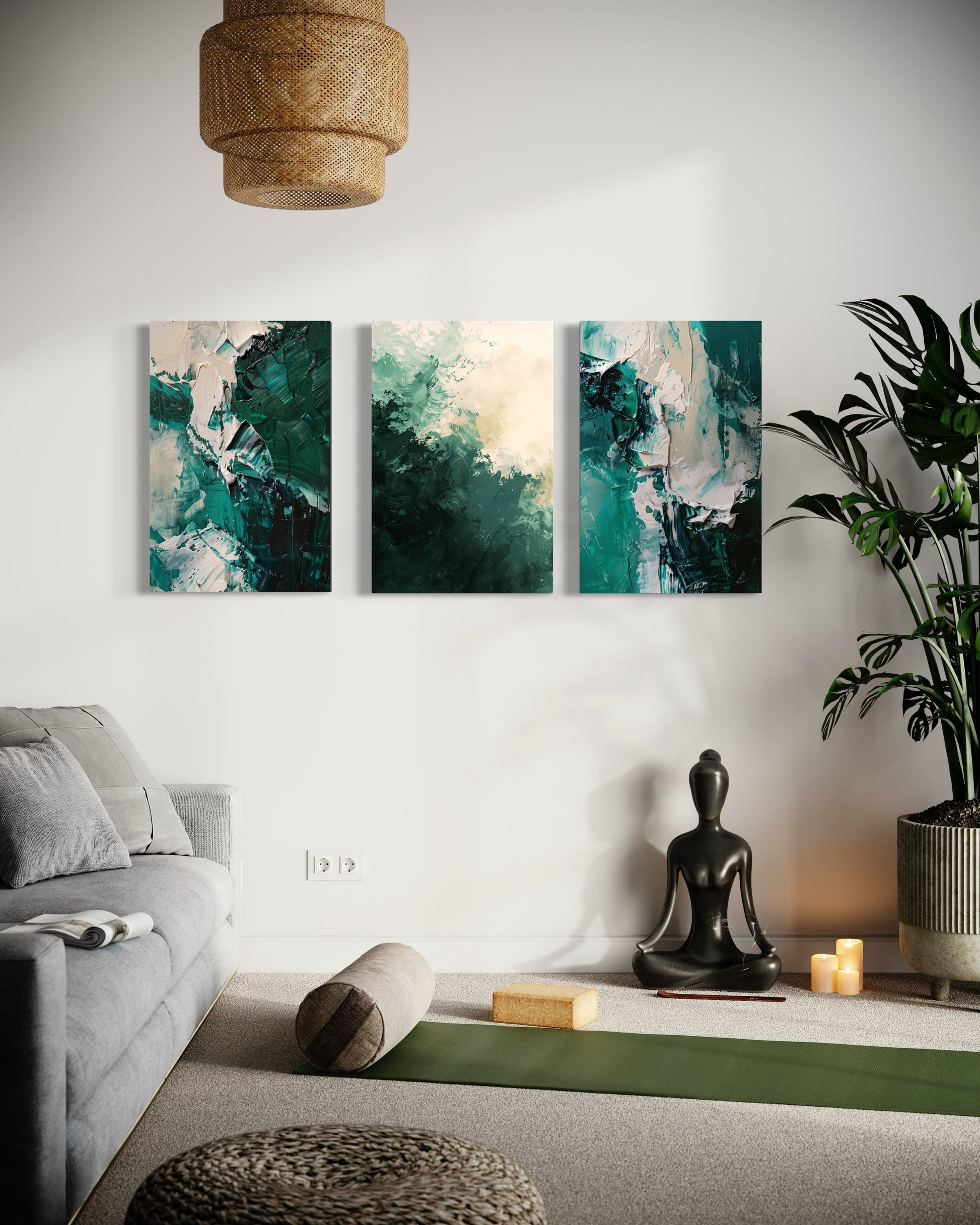 Emerald Whispers Set of 3 Wall Art