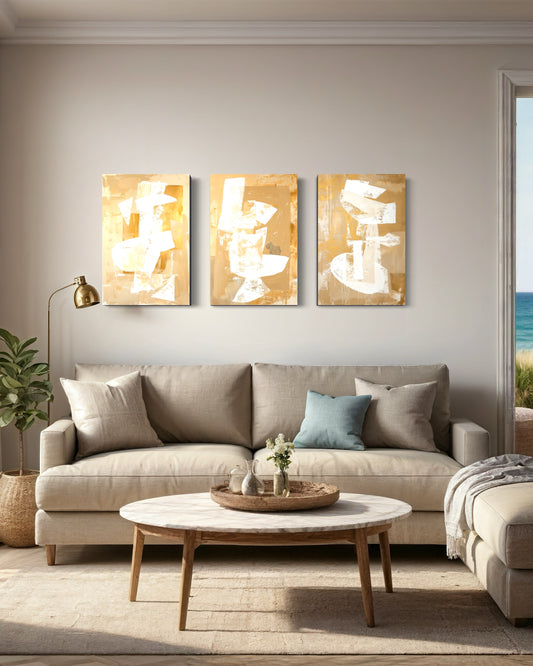 Golden Luminescence Set of 3 Wall Art